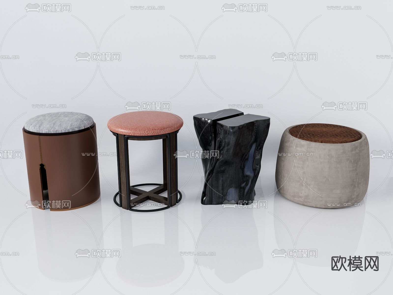 新中式鼓凳圆凳矮凳su模型下载（渲染图1）