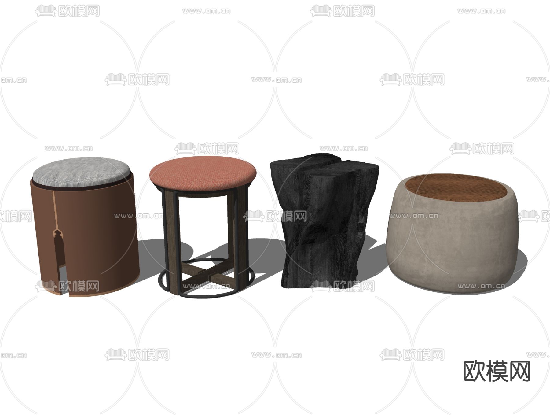 新中式鼓凳圆凳矮凳su模型下载（渲染图2）