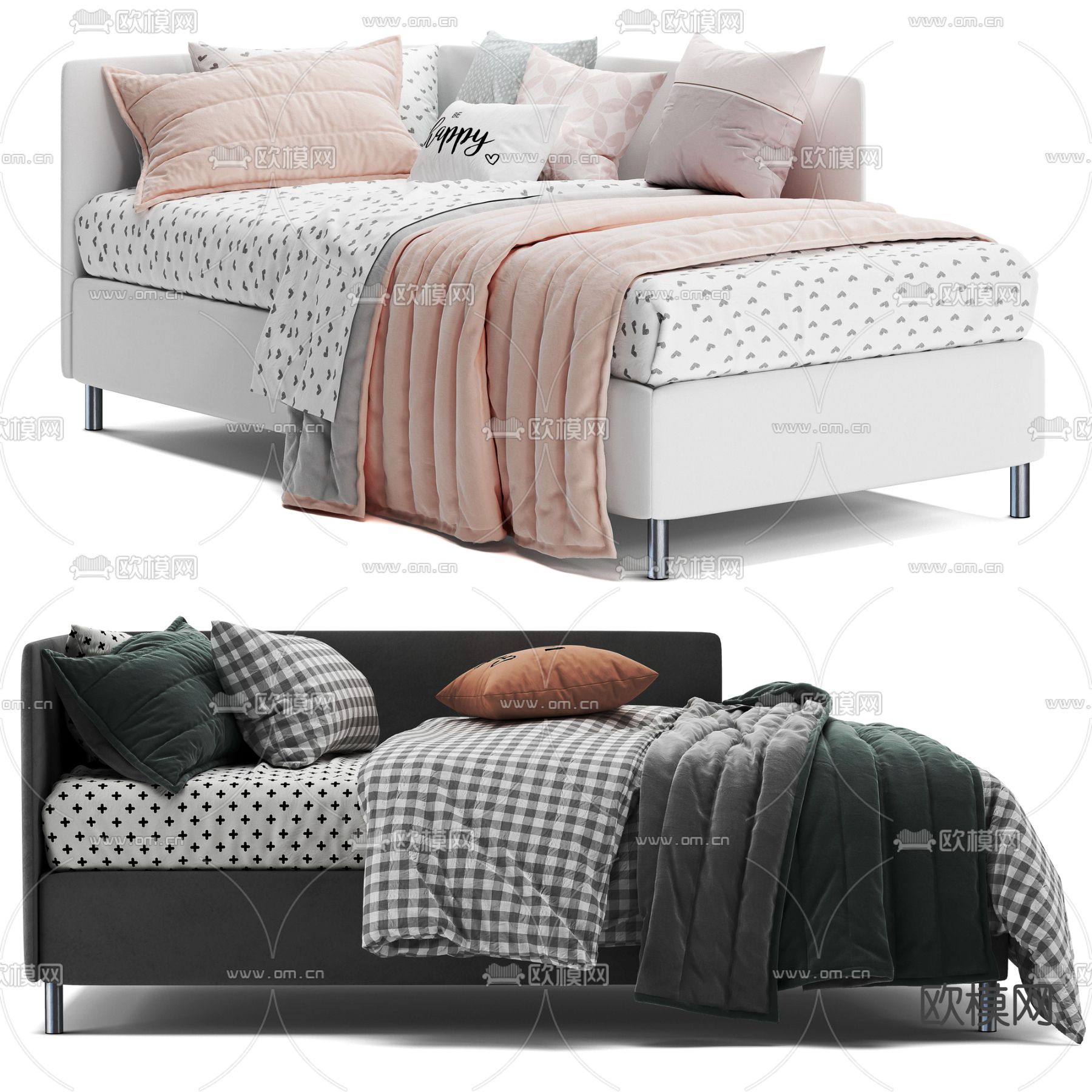 现代多功能布艺沙发床3d模型下载（渲染图1）