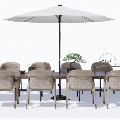  新中式户外休闲桌椅su模型 