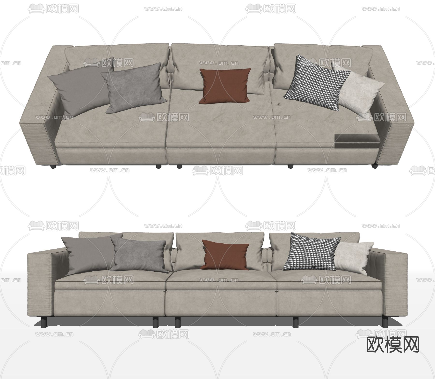 现代布艺三人沙发su模型下载（渲染图2）