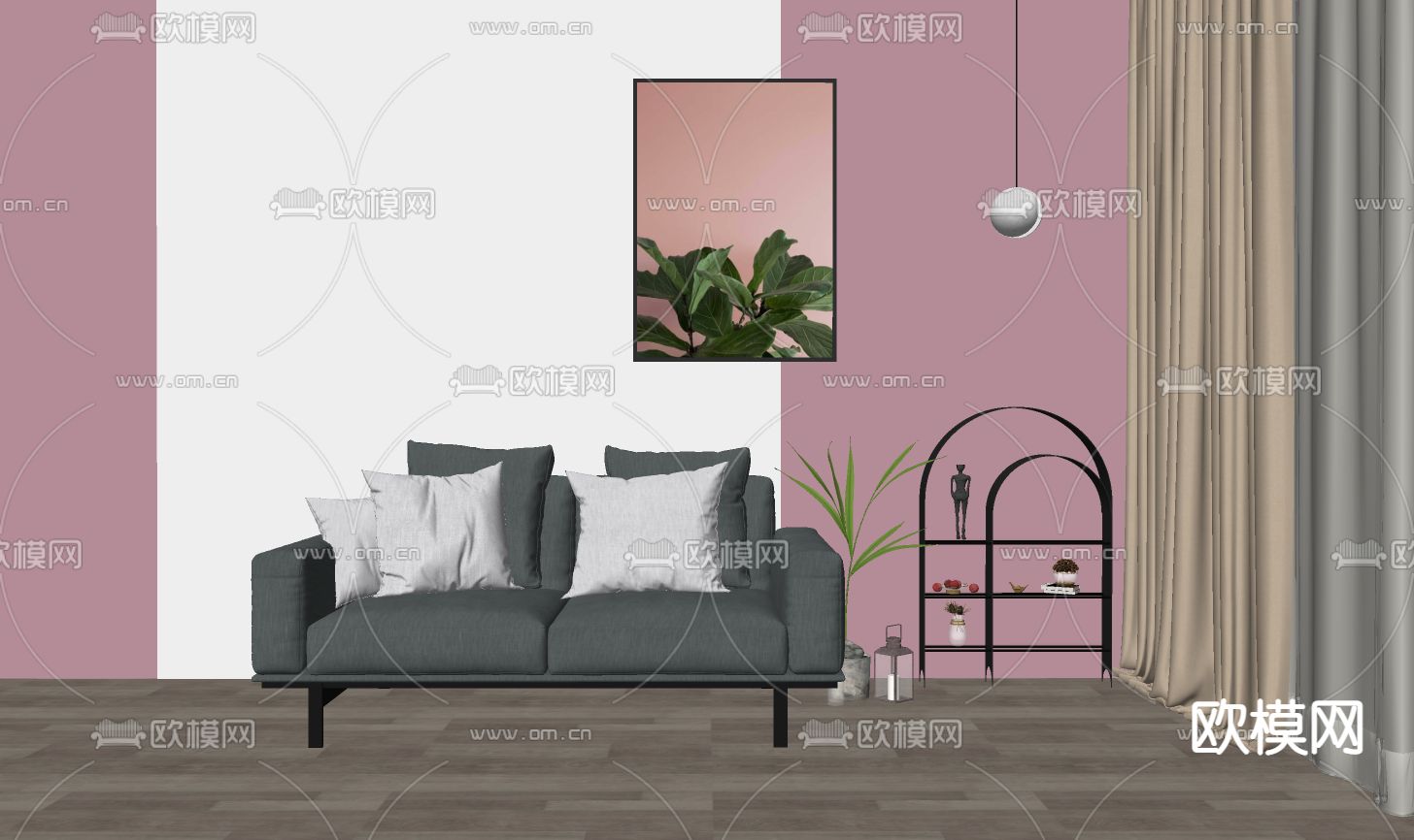 现代布艺双人沙发su模型