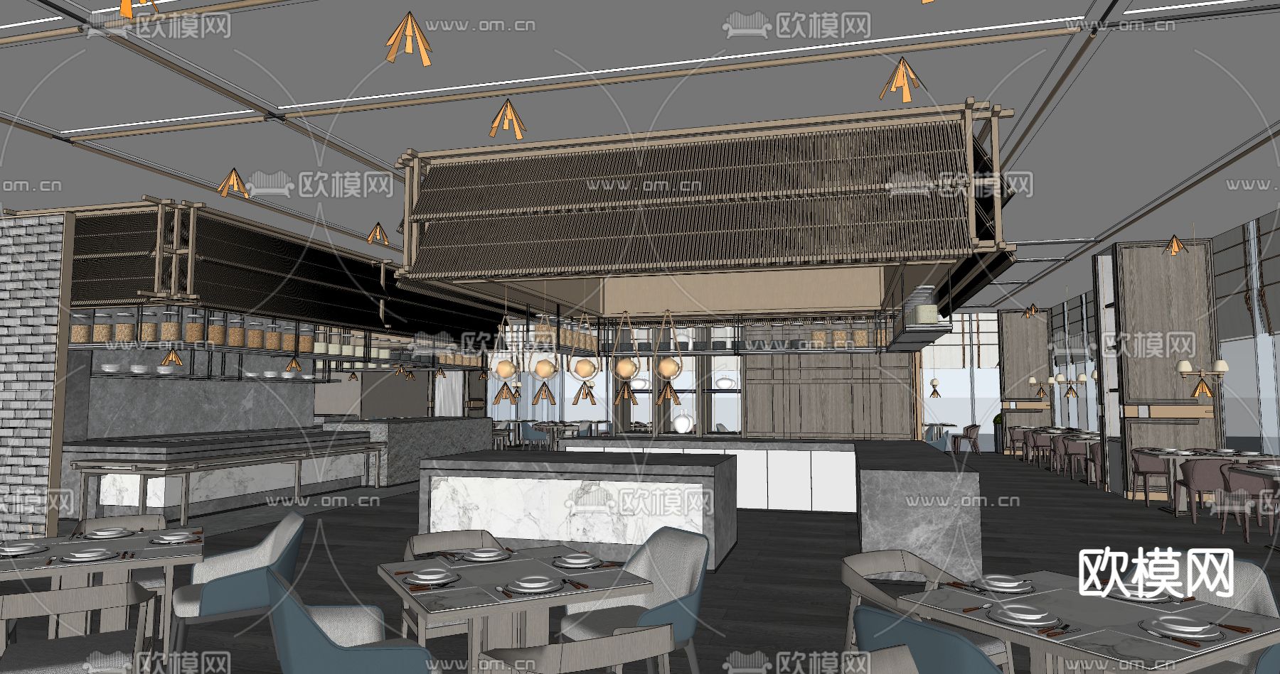 现代西餐厅su模型下载（渲染图3）