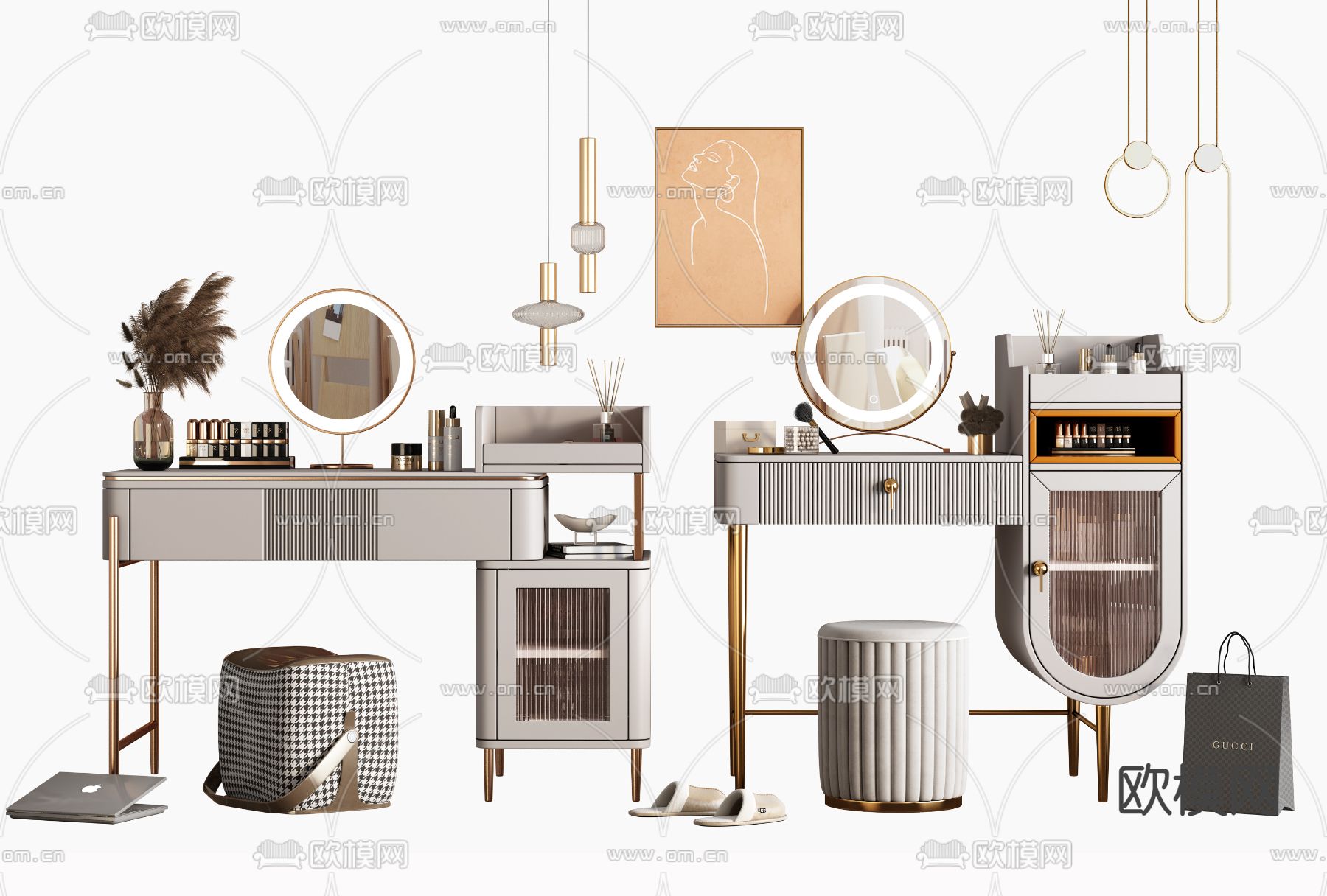 现代轻奢梳妆台3d模型下载