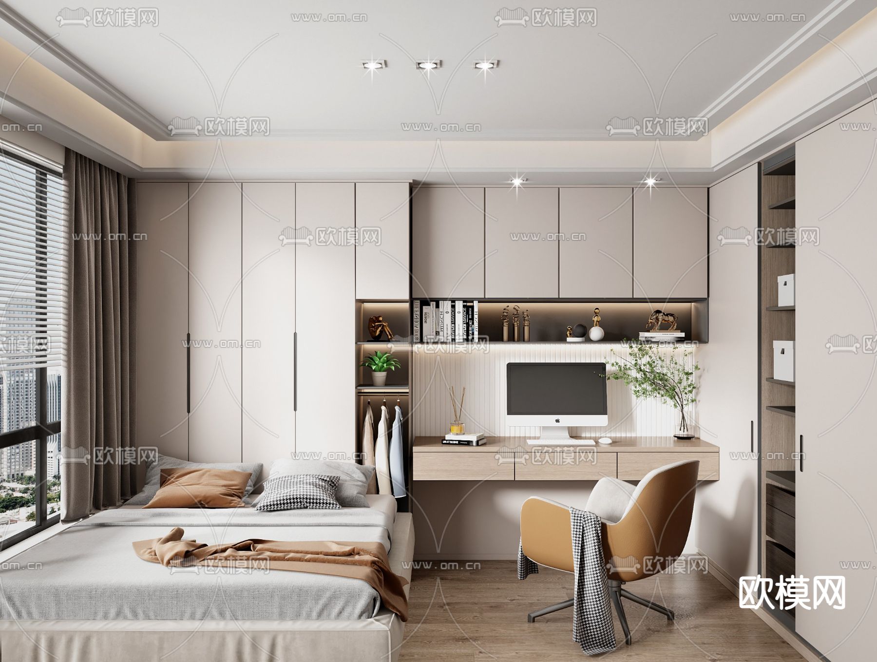 现代榻榻米卧室3d模型下载（渲染图1）
