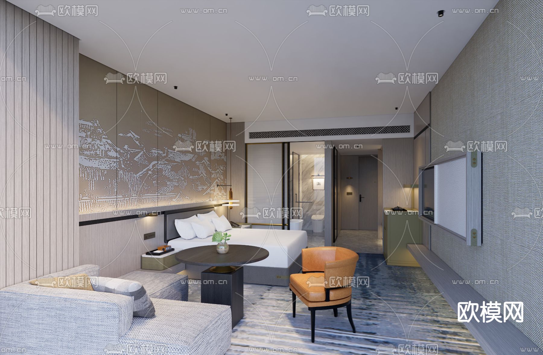 现代酒店客房su模型