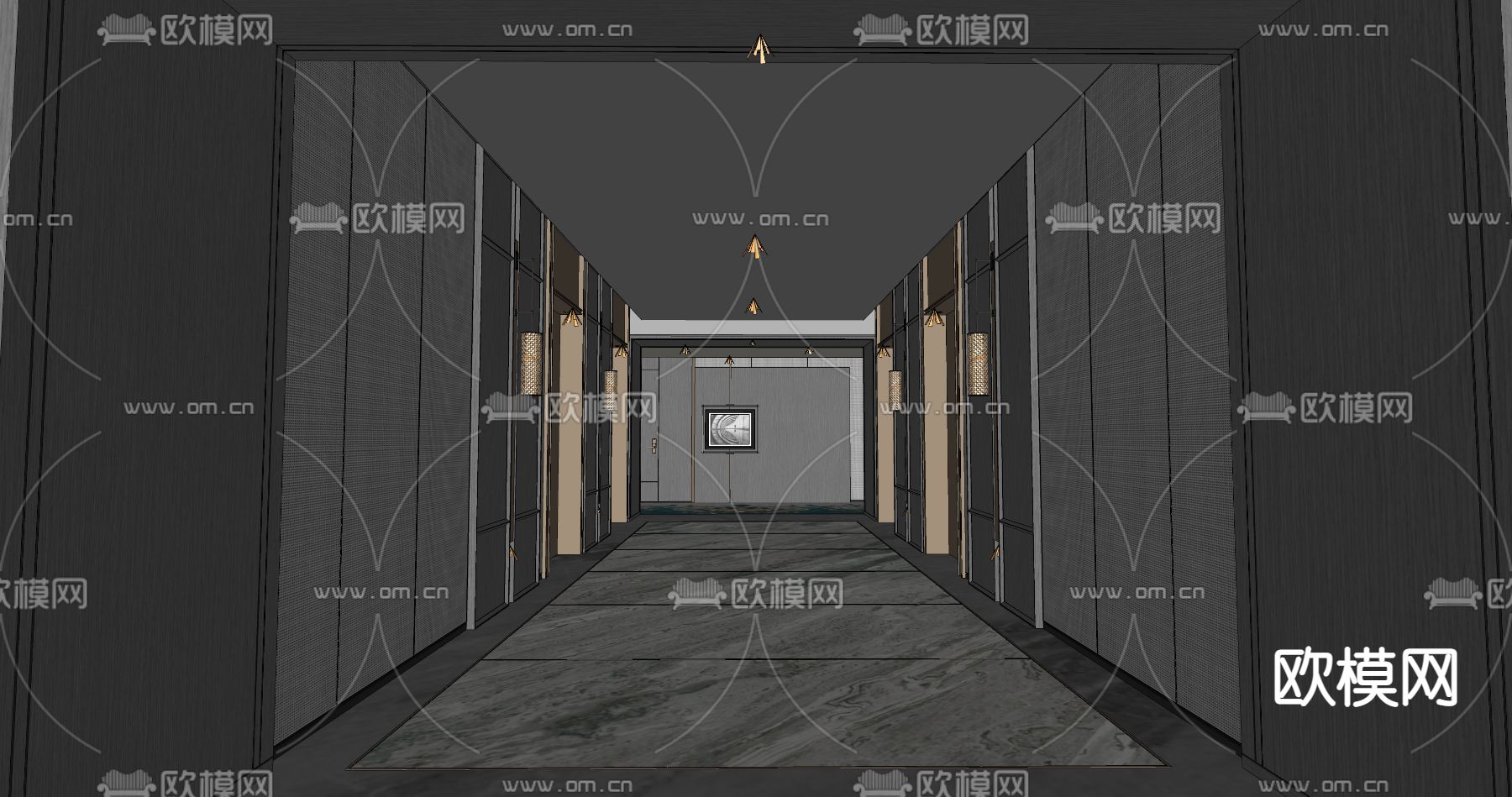 新中式酒店玄关过道su模型下载（渲染图3）