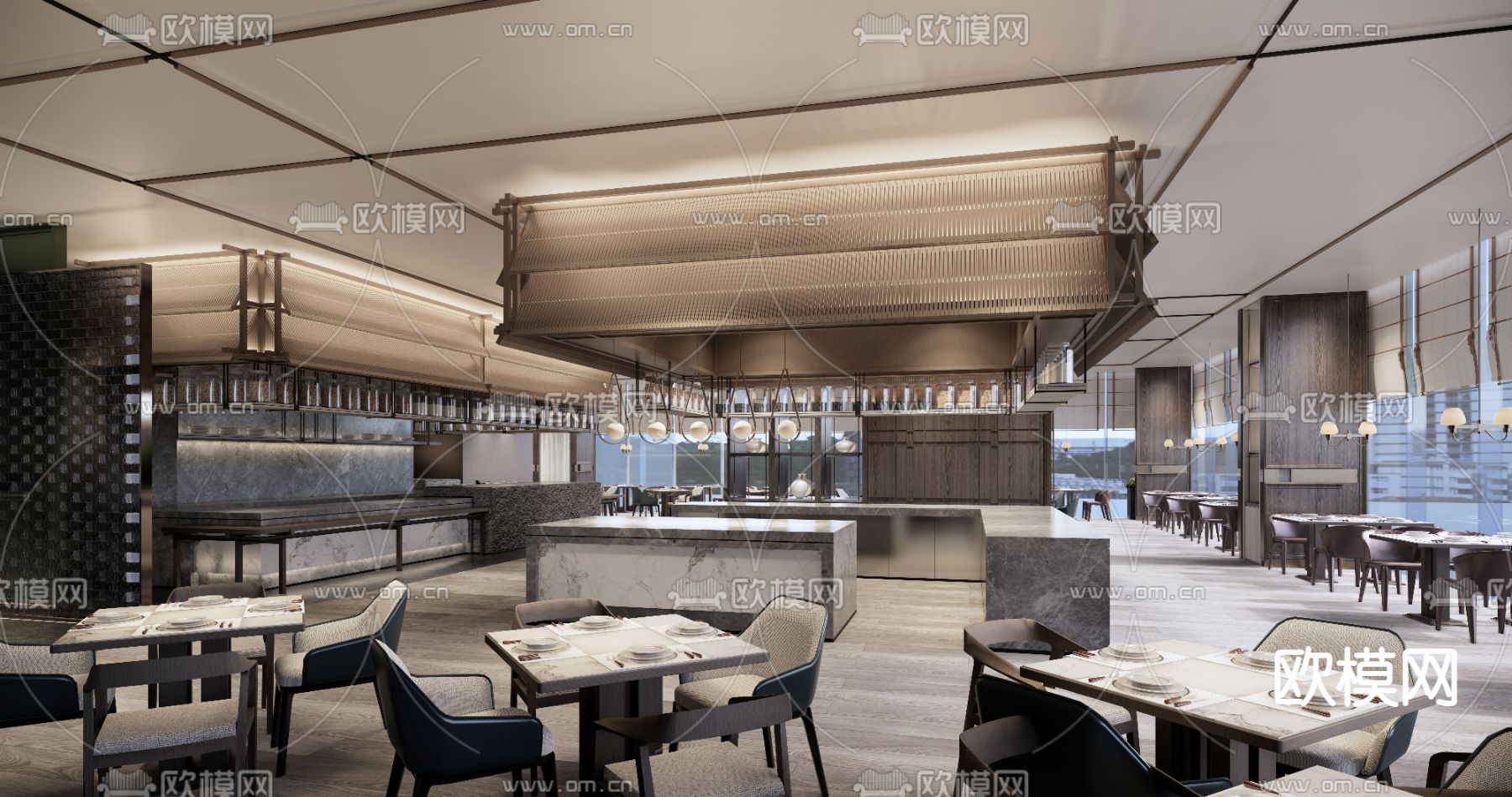 现代西餐厅su模型下载（渲染图1）