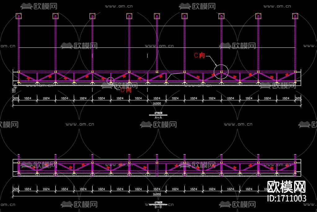 户外P16全彩显示屏结构施工图下载（渲染图3）