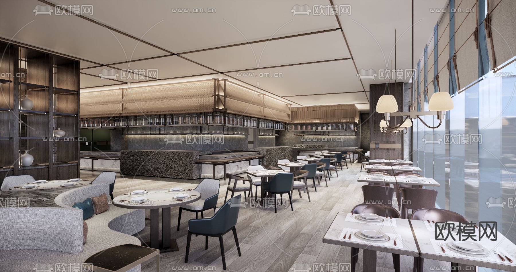 现代西餐厅su模型下载（渲染图4）