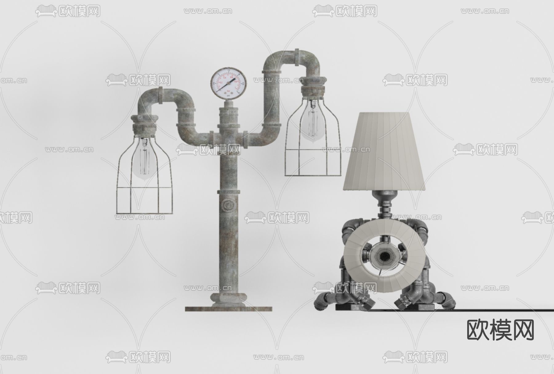 工业风水管台灯免费3d模型下载
