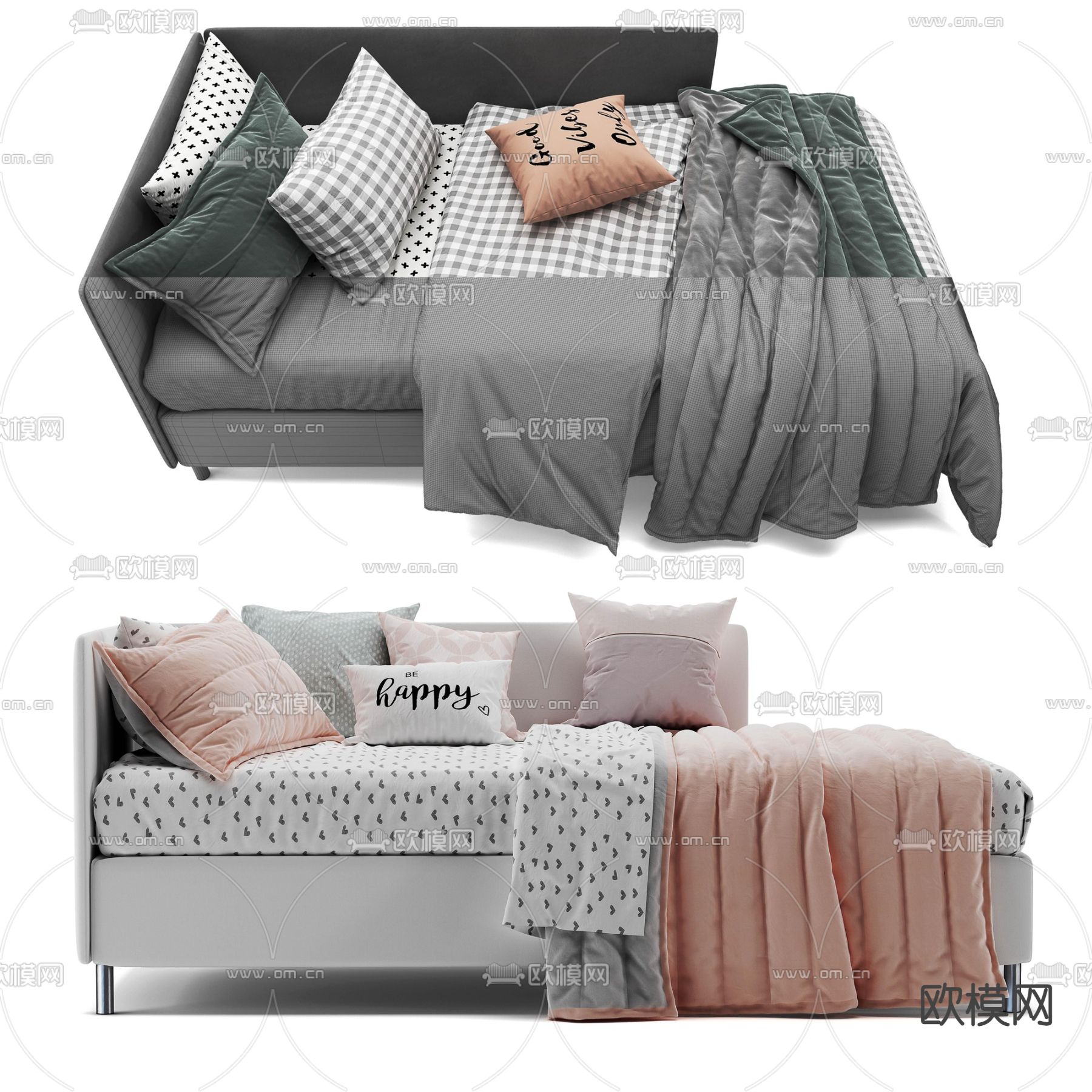 现代多功能布艺沙发床3d模型下载（渲染图2）