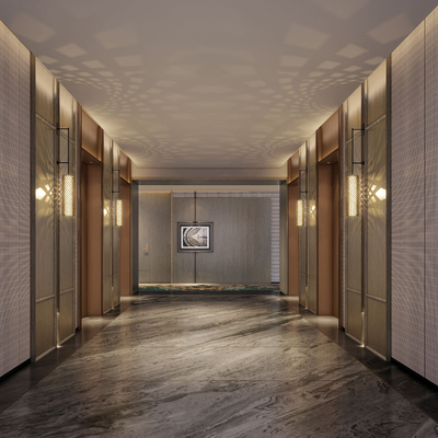  新中式酒店玄关过道su模型 