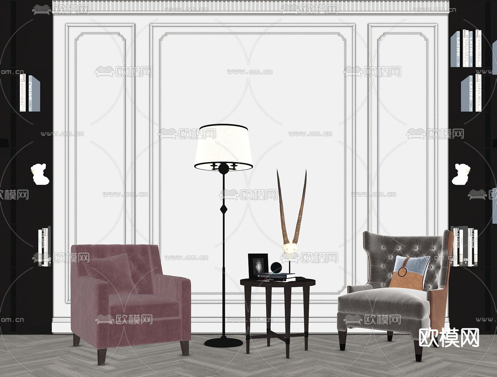 简欧轻奢休闲沙发su模型下载（渲染图2）