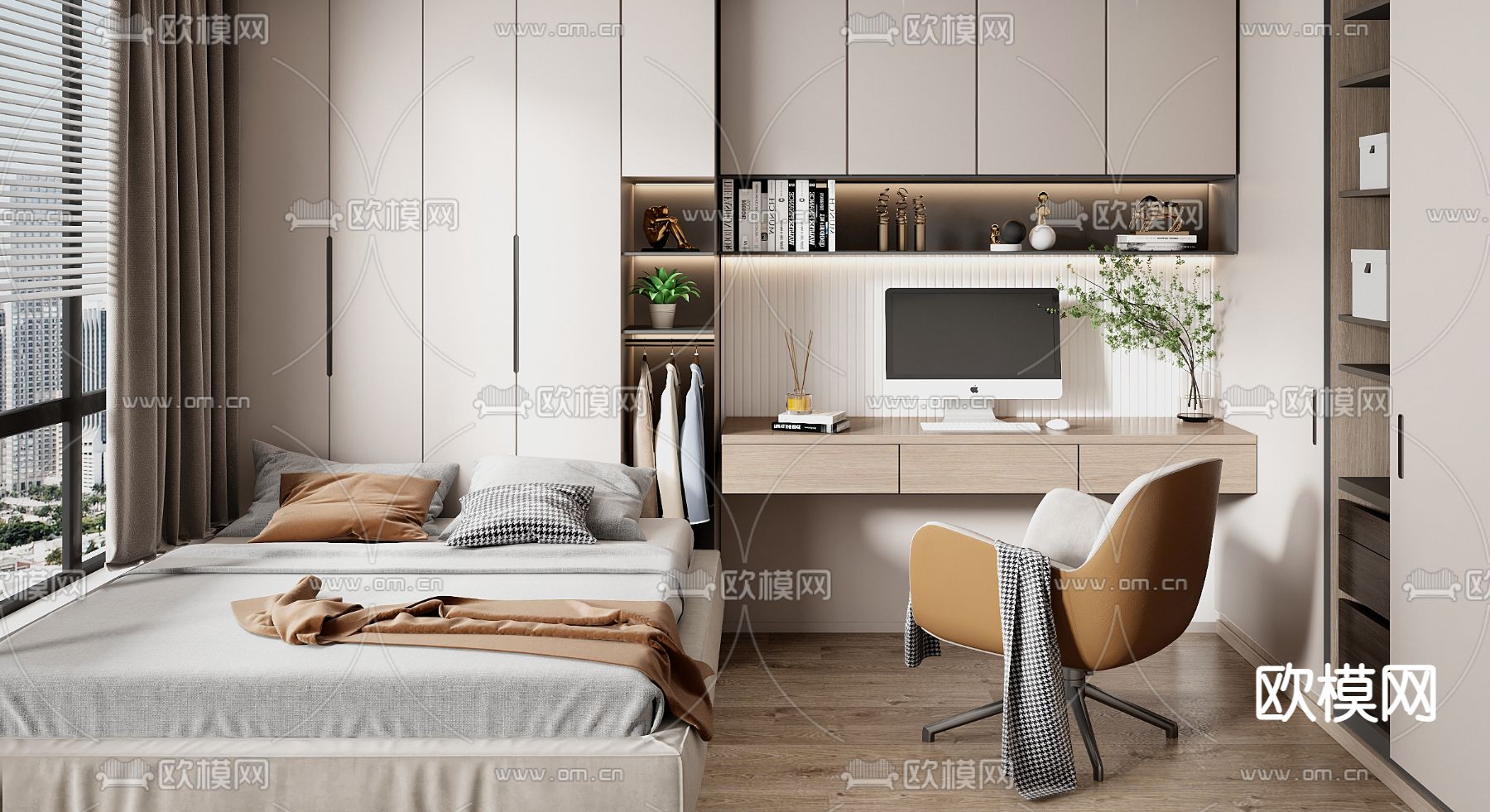 现代榻榻米卧室3d模型下载（渲染图2）