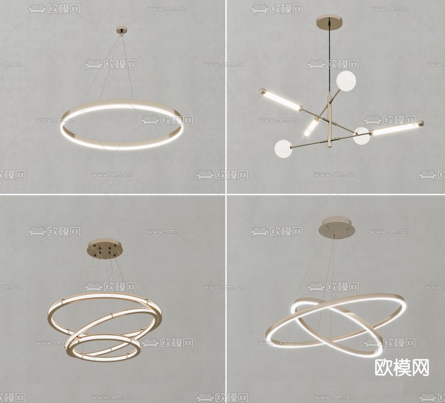 现代金属环形吊灯3d模型下载