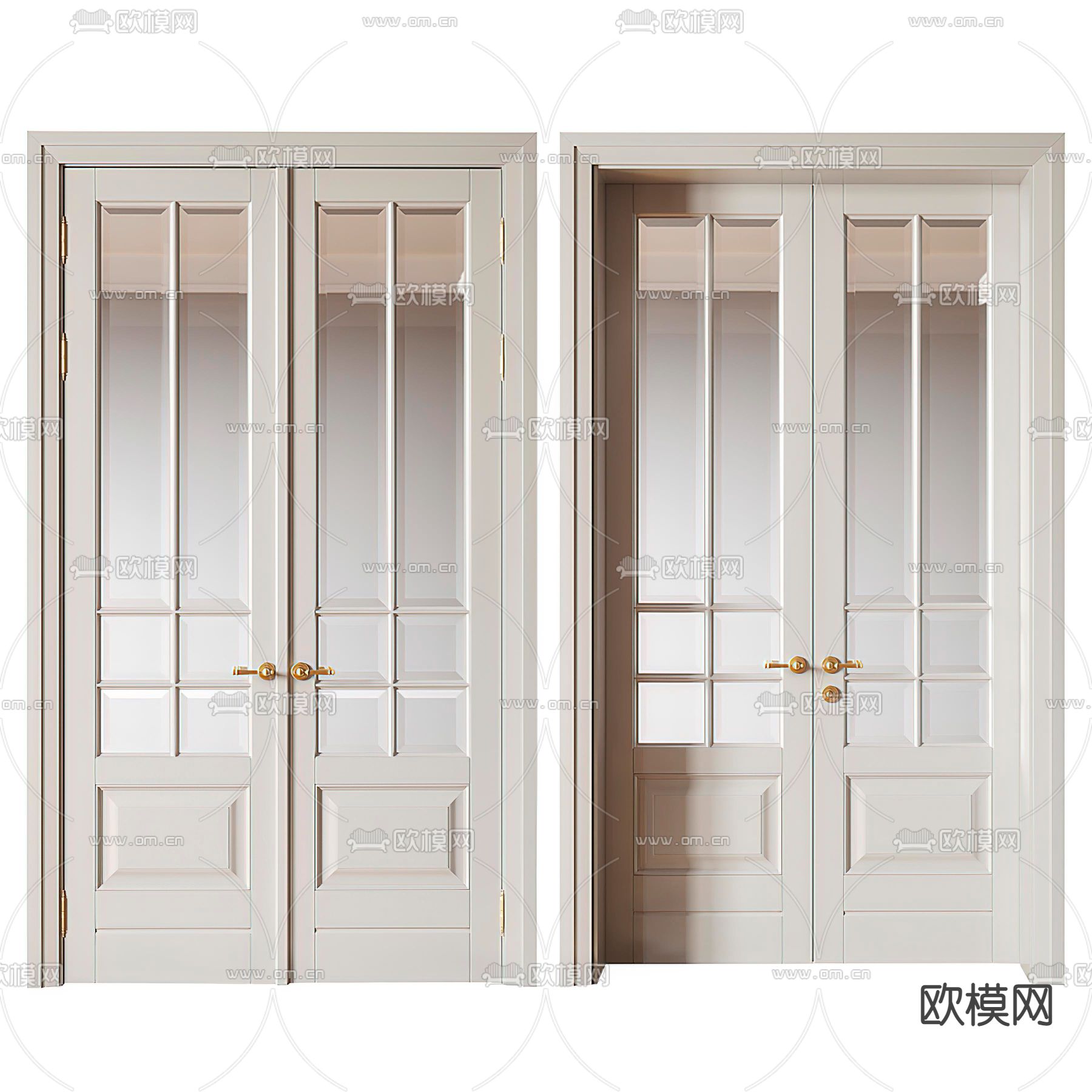 美式玻璃双开门3d模型下载