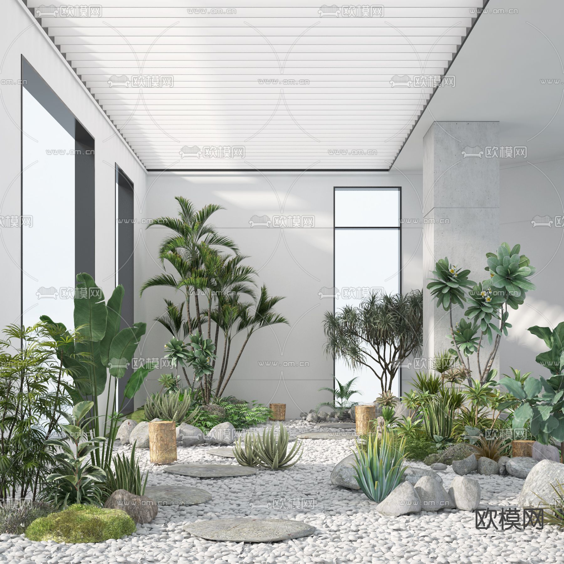 现代枯山水绿植园艺小品3d模型下载