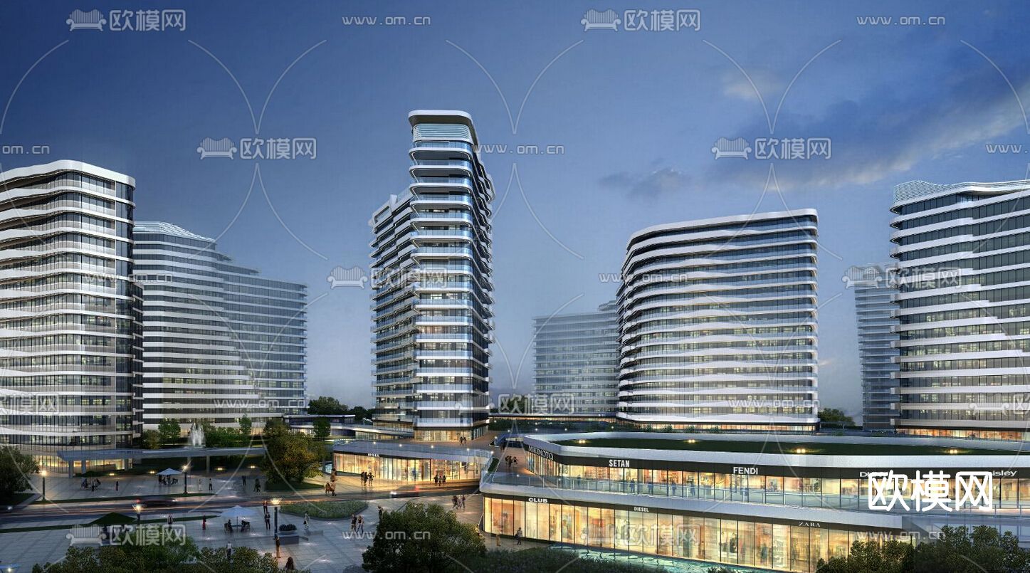 现代办公园区鸟瞰su模型下载（渲染图2）