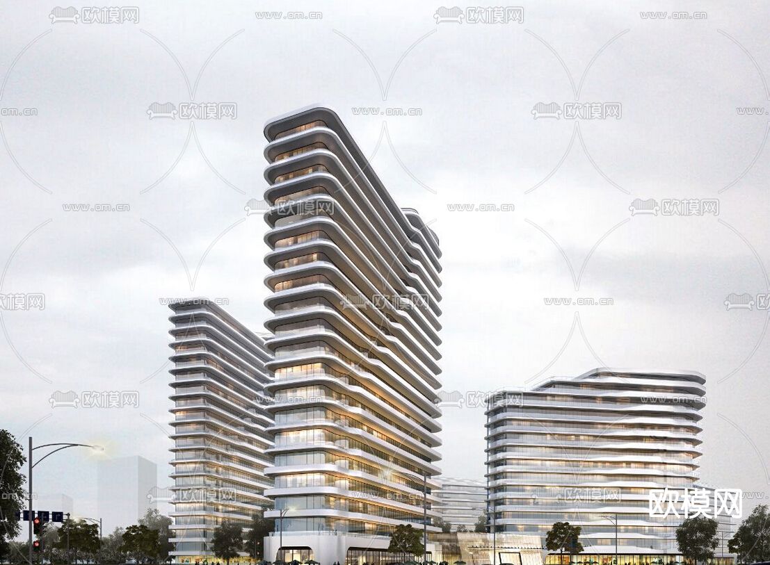 现代办公园区鸟瞰su模型下载（渲染图4）