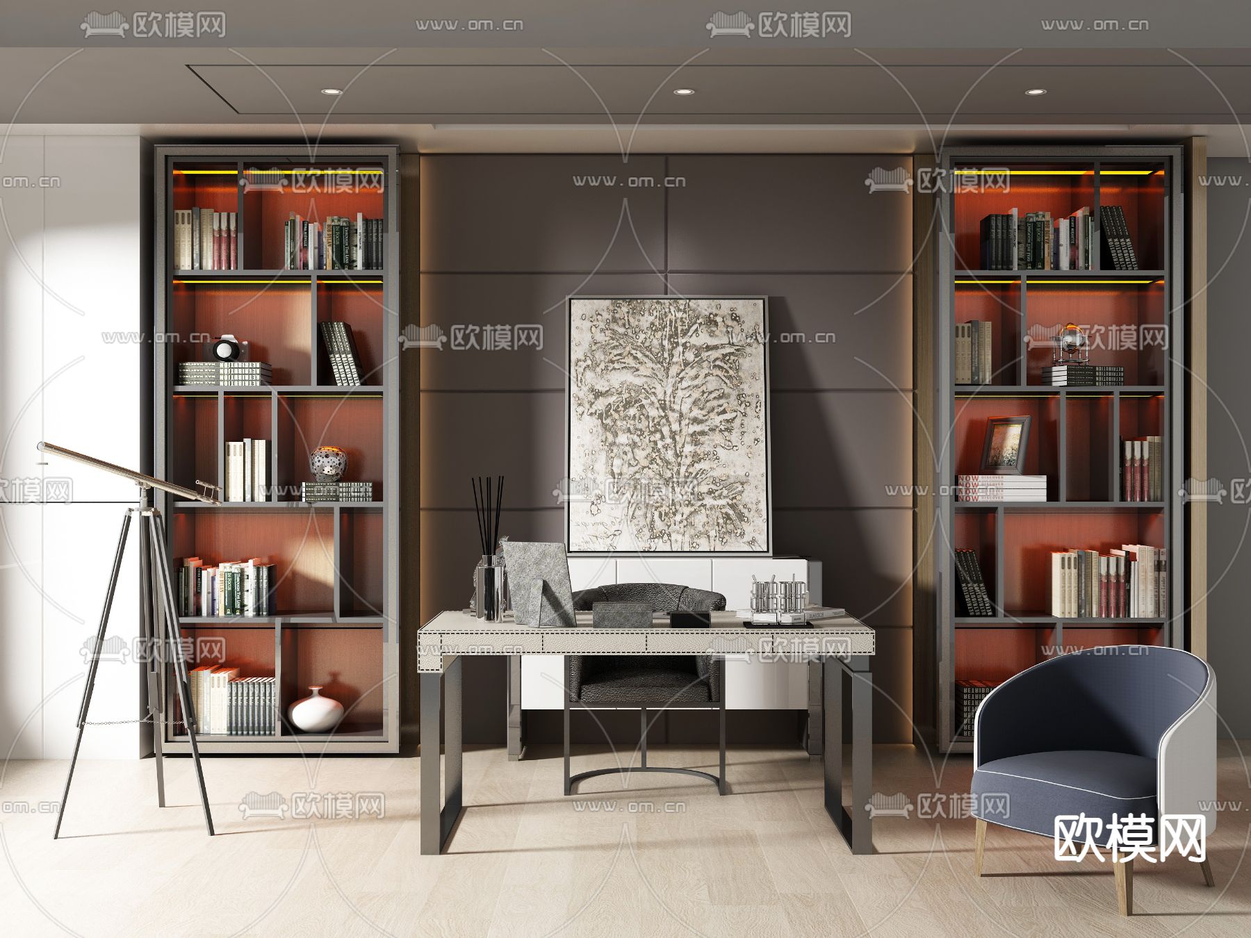 现代金属书桌椅3d模型下载