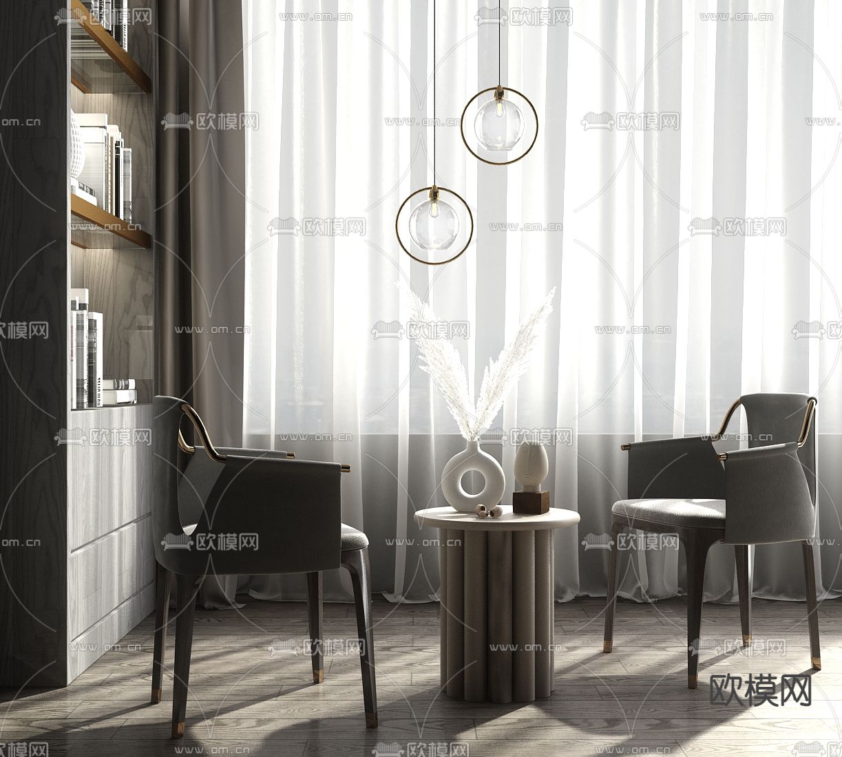 现代轻奢休闲椅su模型下载（渲染图1）