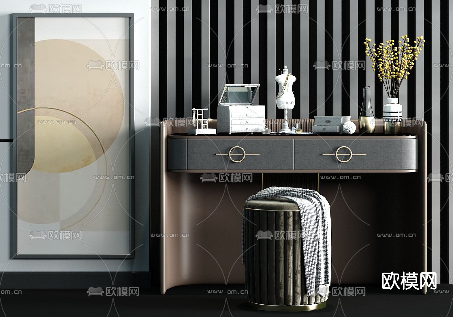 现代轻奢梳妆台su模型下载（渲染图1）