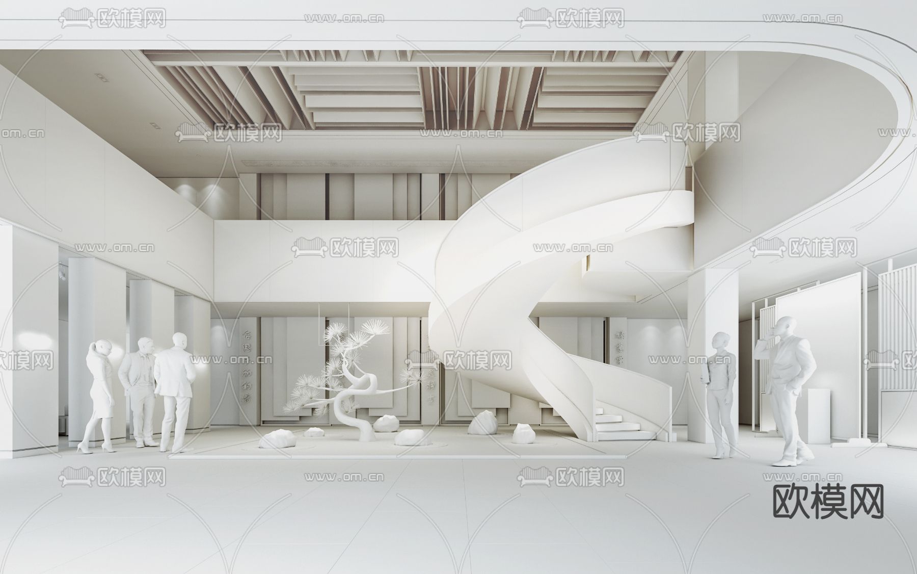 新中式酒店中庭景观小品3d模型