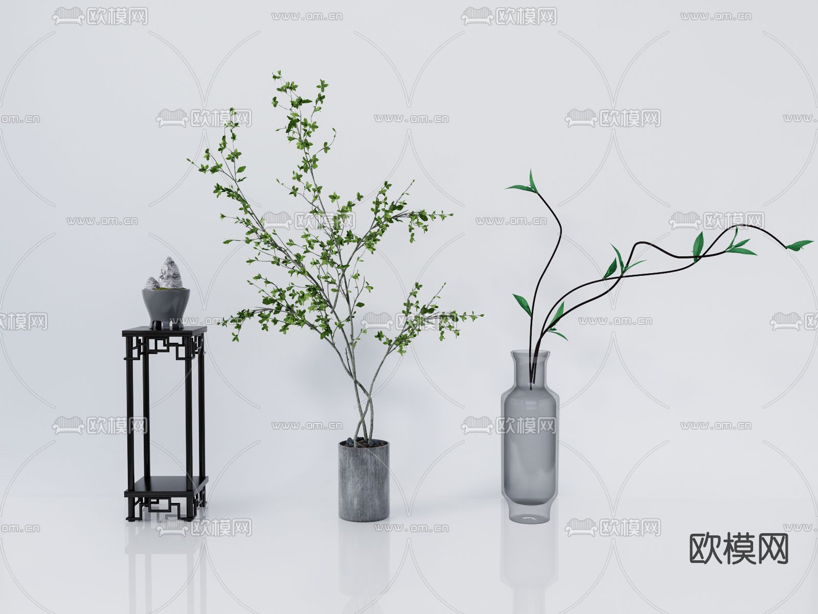 现代绿植花瓶盆栽su模型下载（渲染图1）