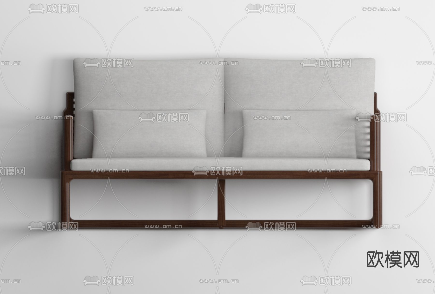 新中式布艺双人沙发免费3d模型下载