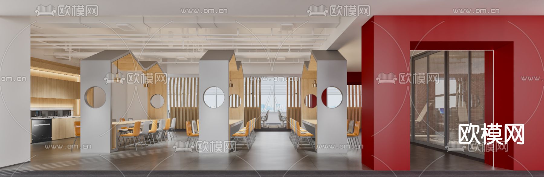 现代敞开式办公区3d模型