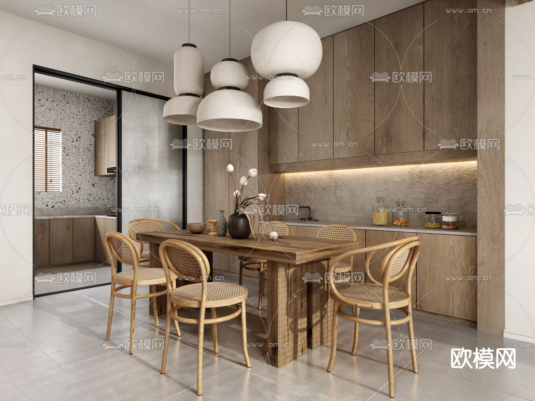 侘寂客厅餐厅3d模型下载（渲染图3）