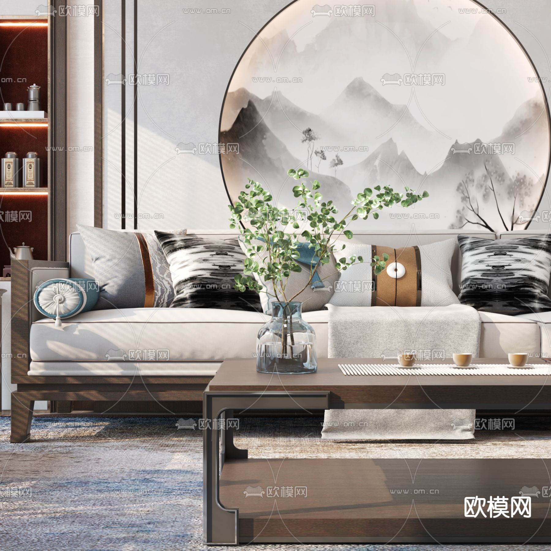 新中式客厅餐厅3d模型