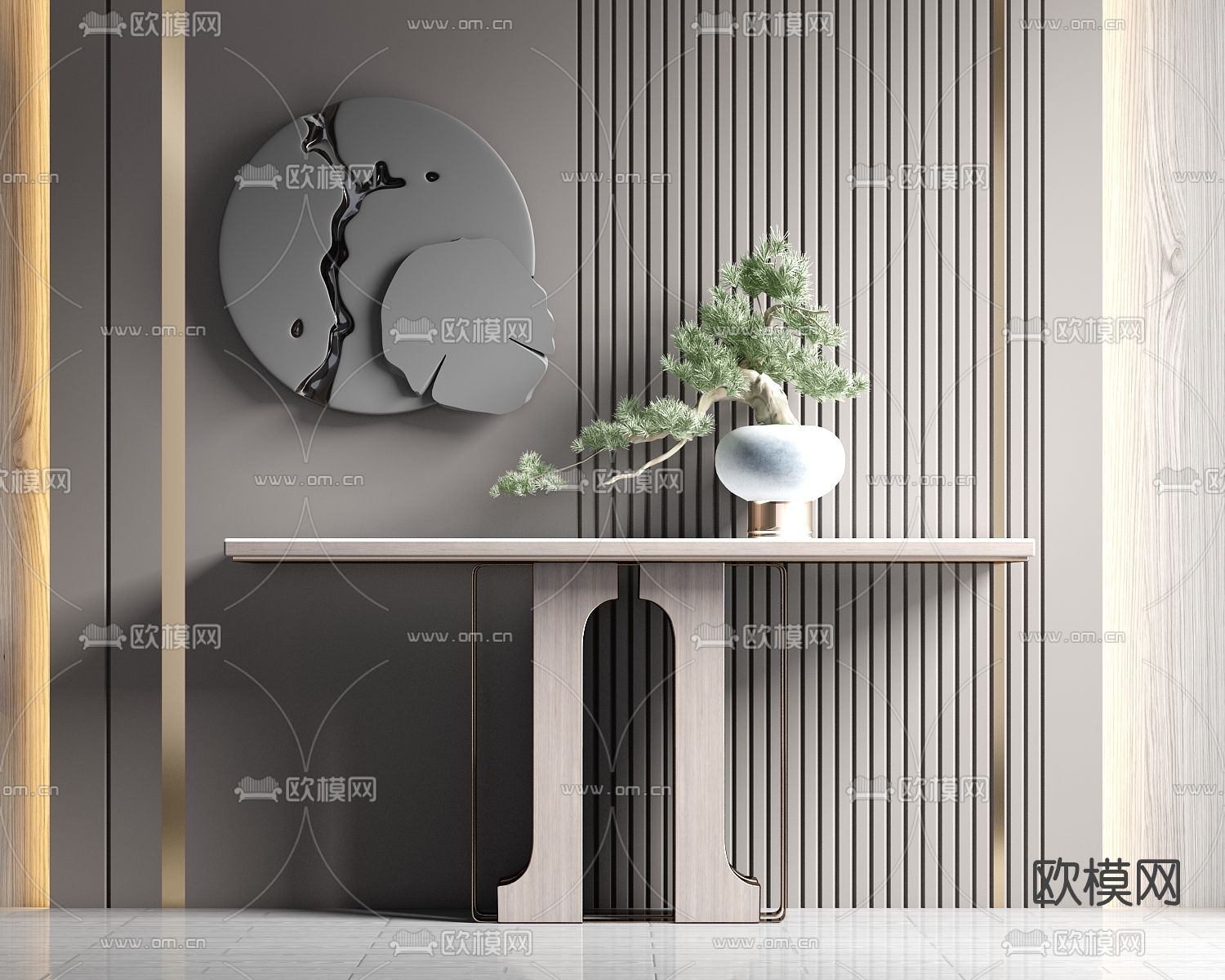 新中式实木端景条案su模型下载（渲染图1）