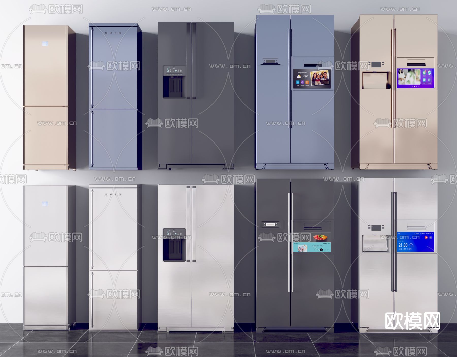 现代智能冰箱3d模型下载（渲染图1）