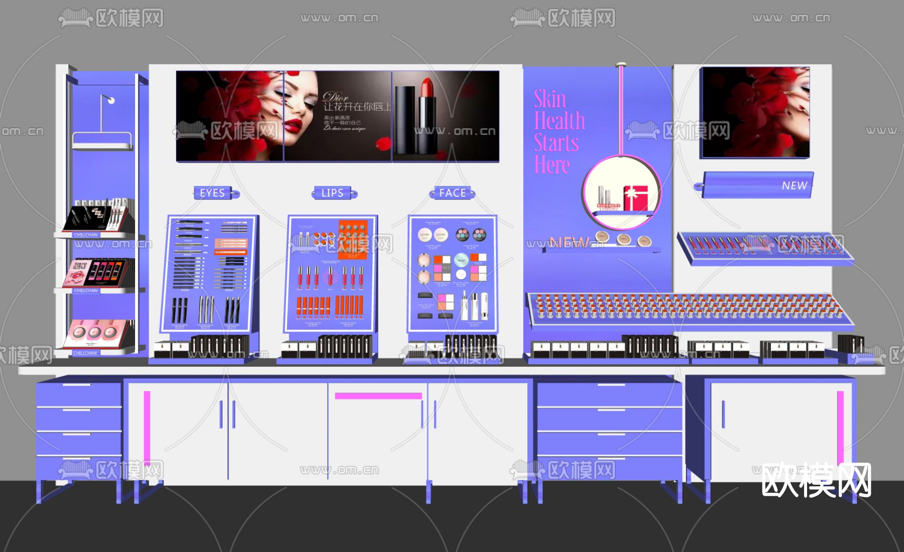 现代化妆品彩妆货架su模型下载（渲染图2）