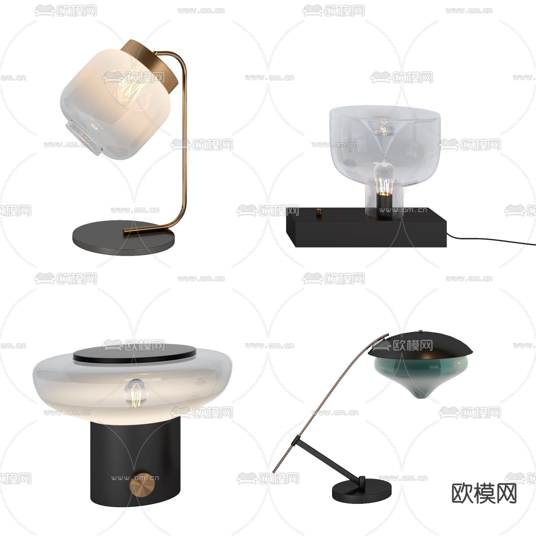 现代金属玻璃台灯3d模型