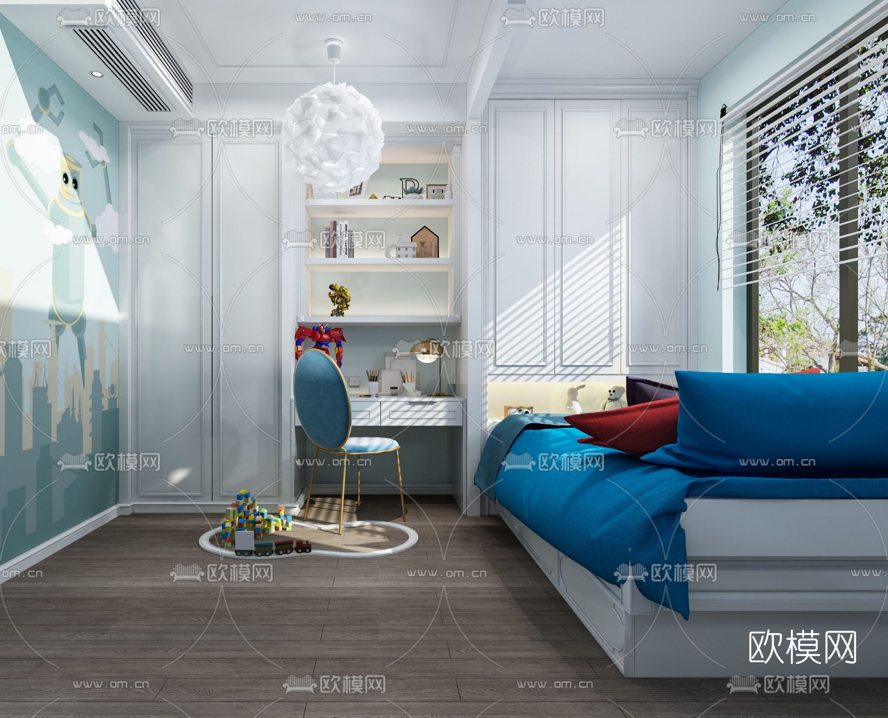 简欧榻榻米卧室免费3d模型下载