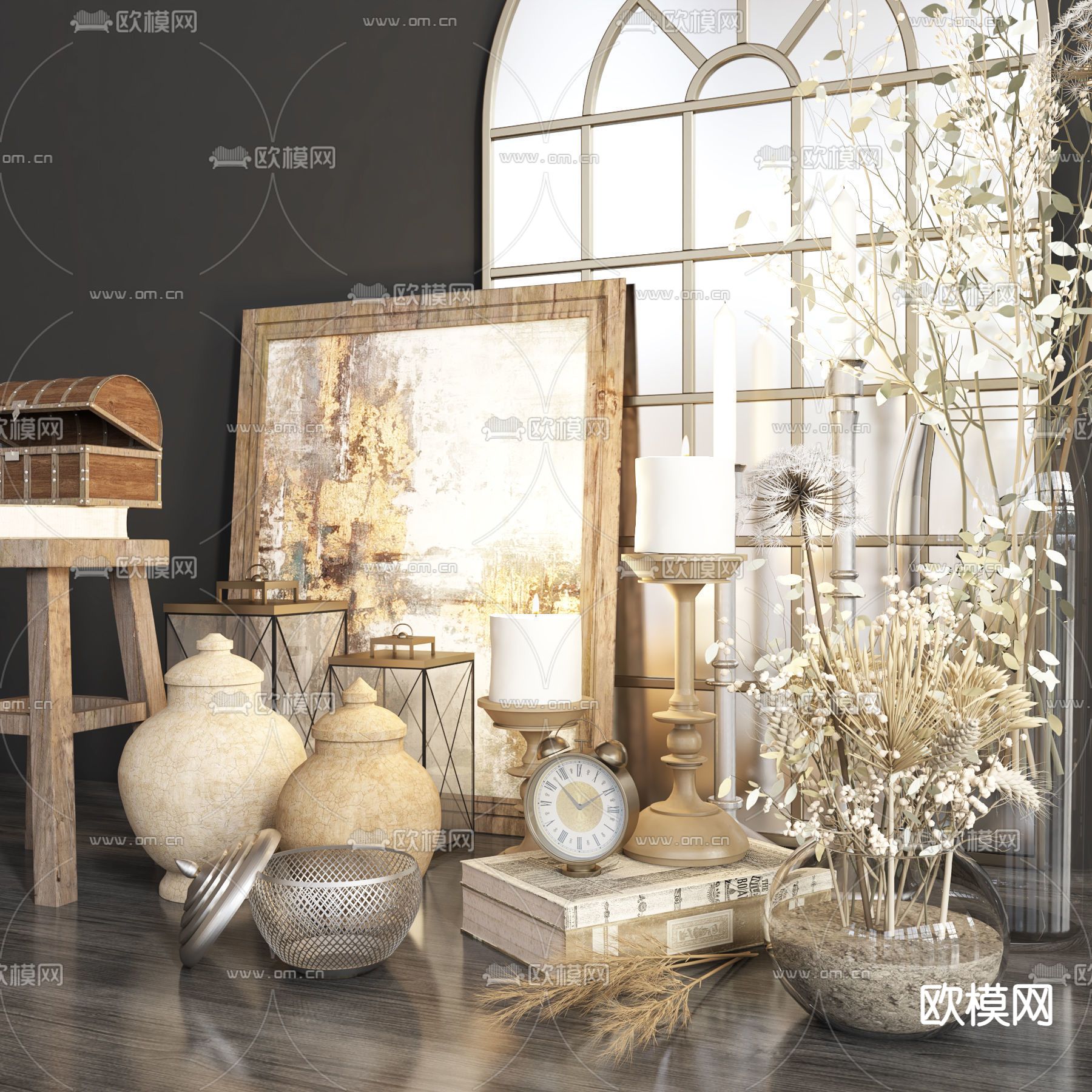 北欧花瓶陶罐烛台灯摆件3d模型下载（渲染图3）