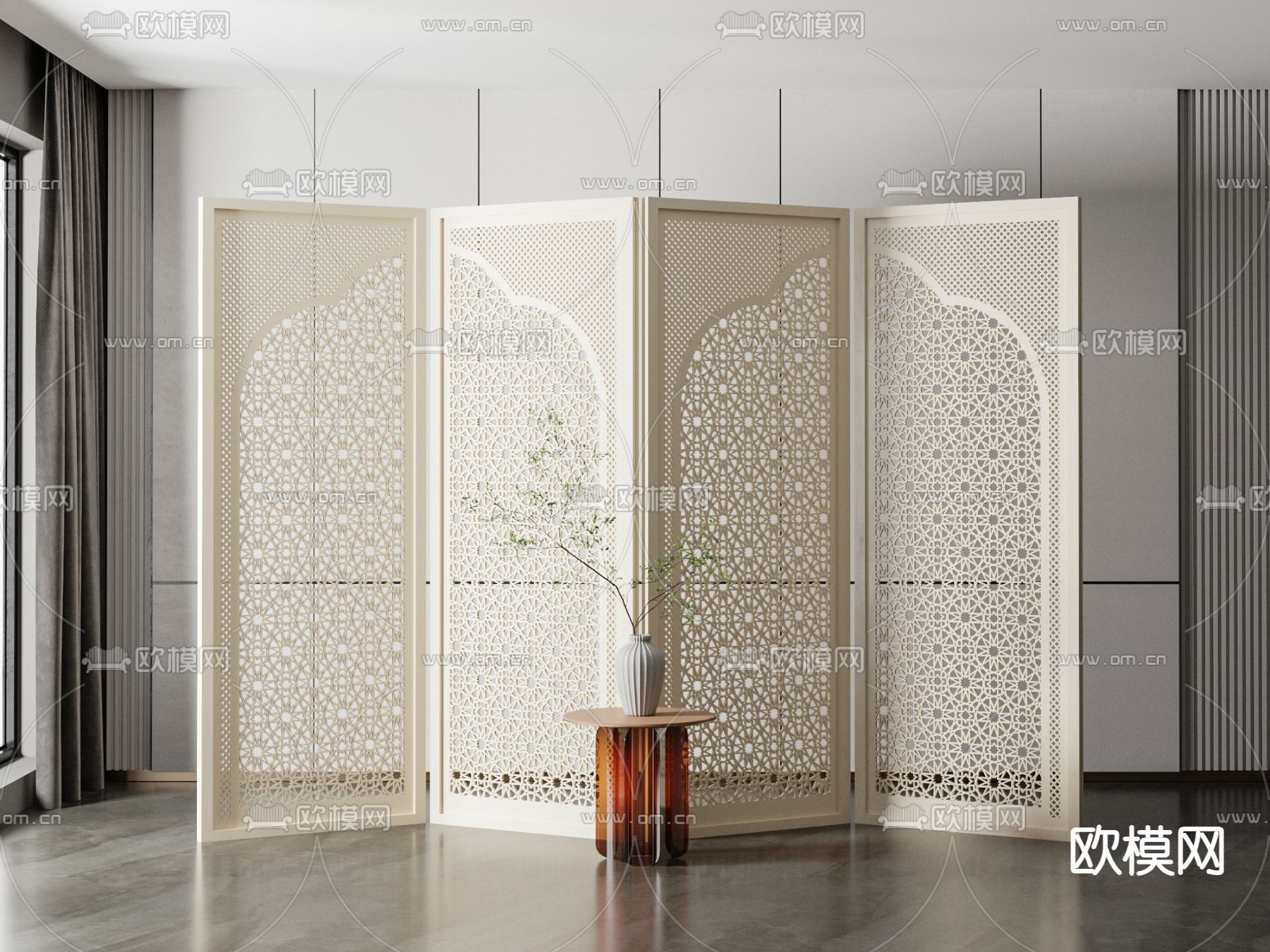 简欧镂空屏风隔断3d模型下载