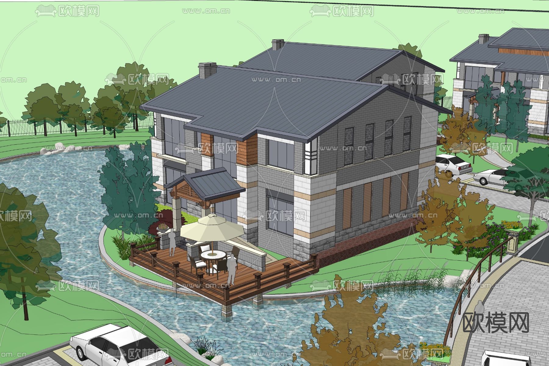 新中式度假酒店鸟瞰su模型下载（渲染图7）