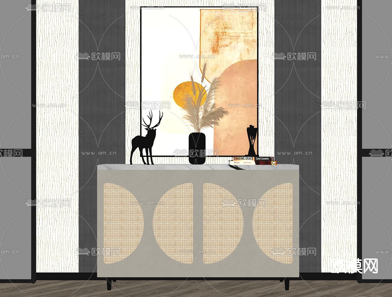 现代藤编端景柜su模型下载（渲染图2）