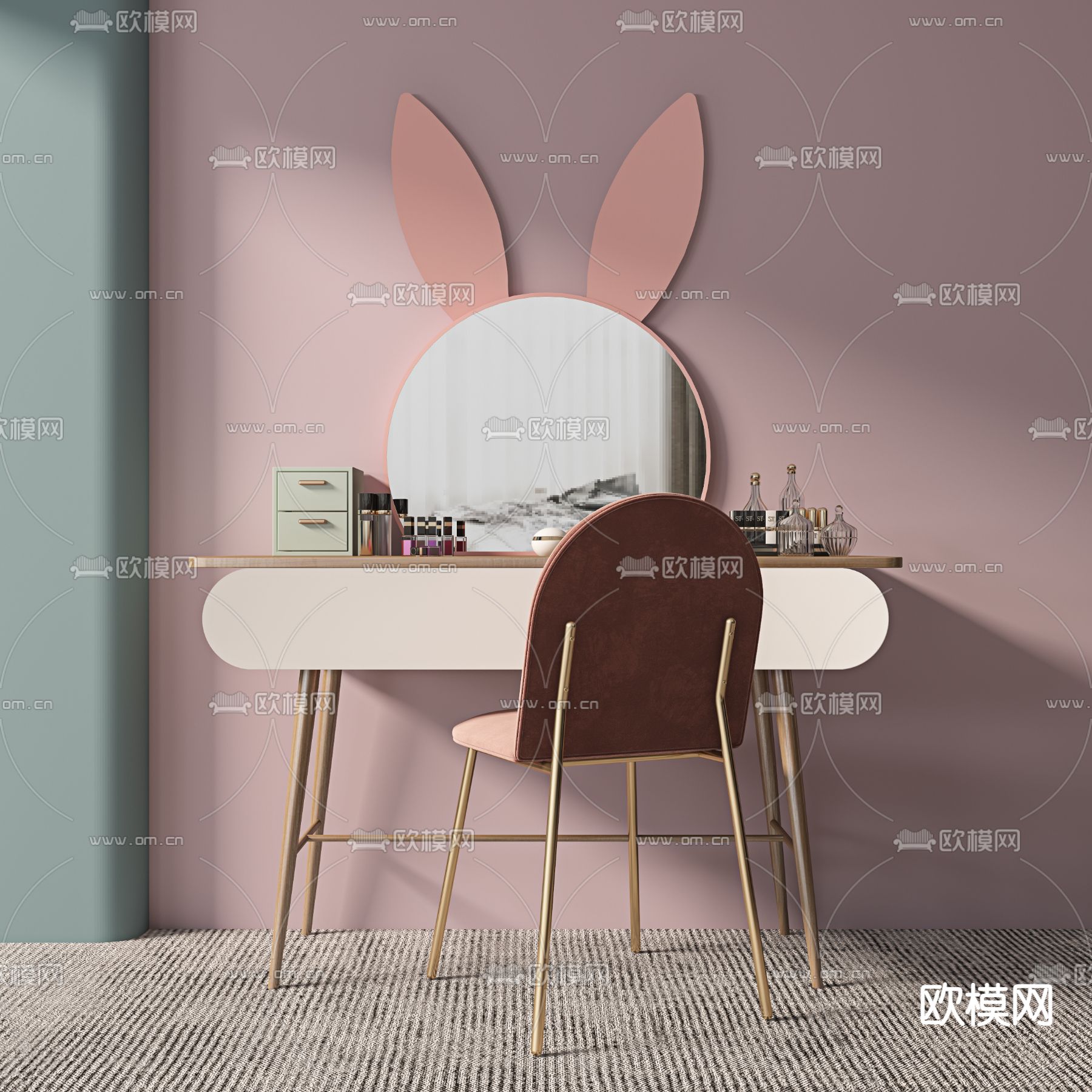 北欧原木梳妆台3d模型
