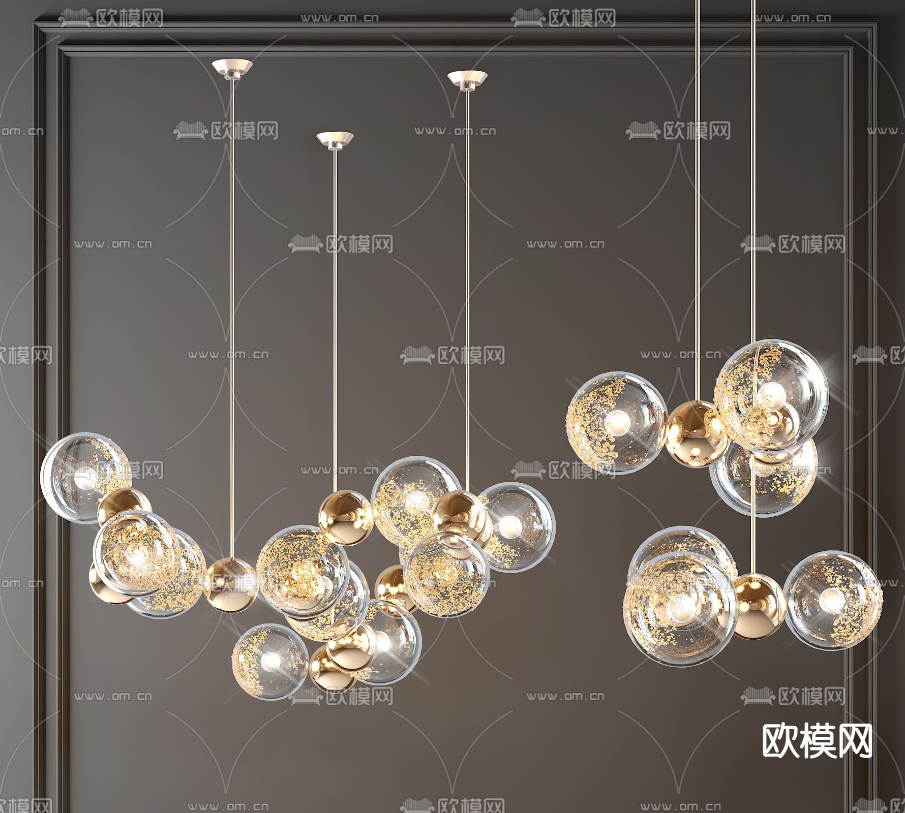 现代轻奢玻璃球吊灯3d模型下载