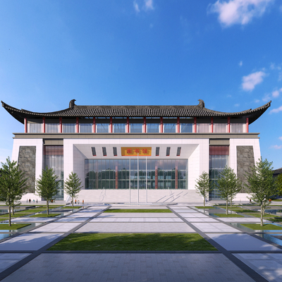 新中式3d图书馆模型-文体医疗3d模型-3dmax模型免费下载-欧模网