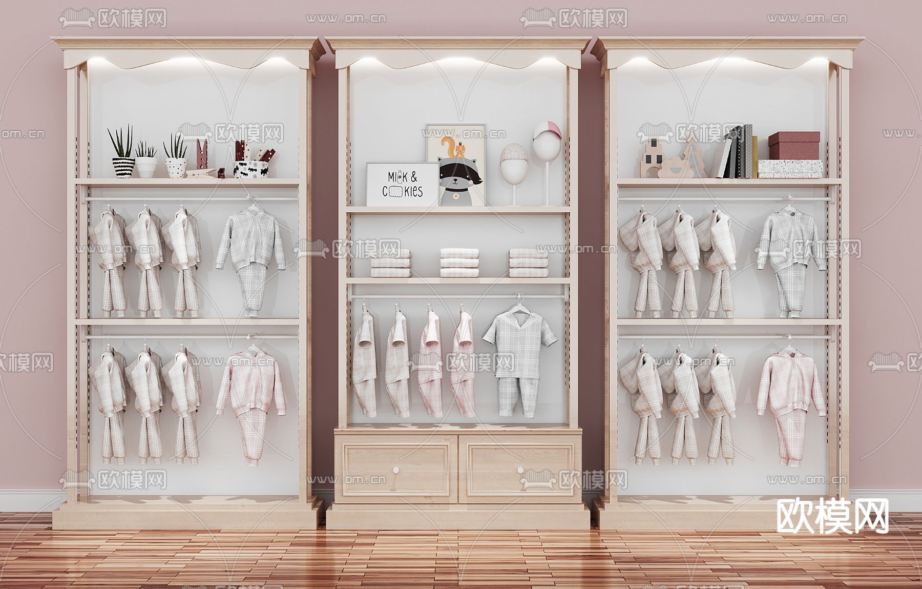 现代童装店货架su模型下载（渲染图1）