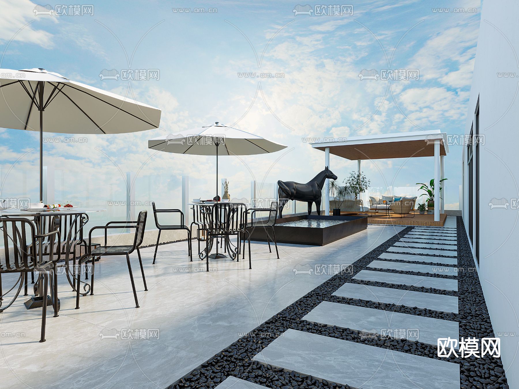 现代露天阳台花园3d模型下载