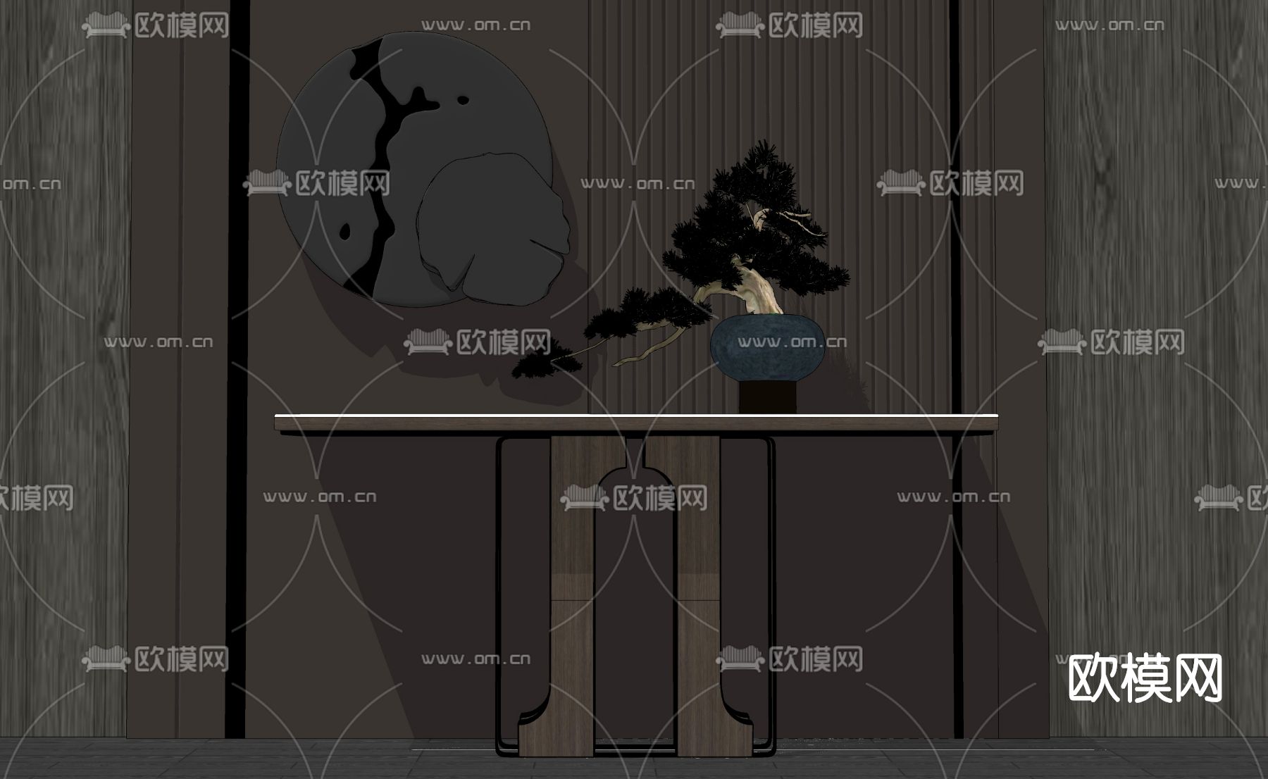 新中式实木端景条案su模型下载（渲染图2）