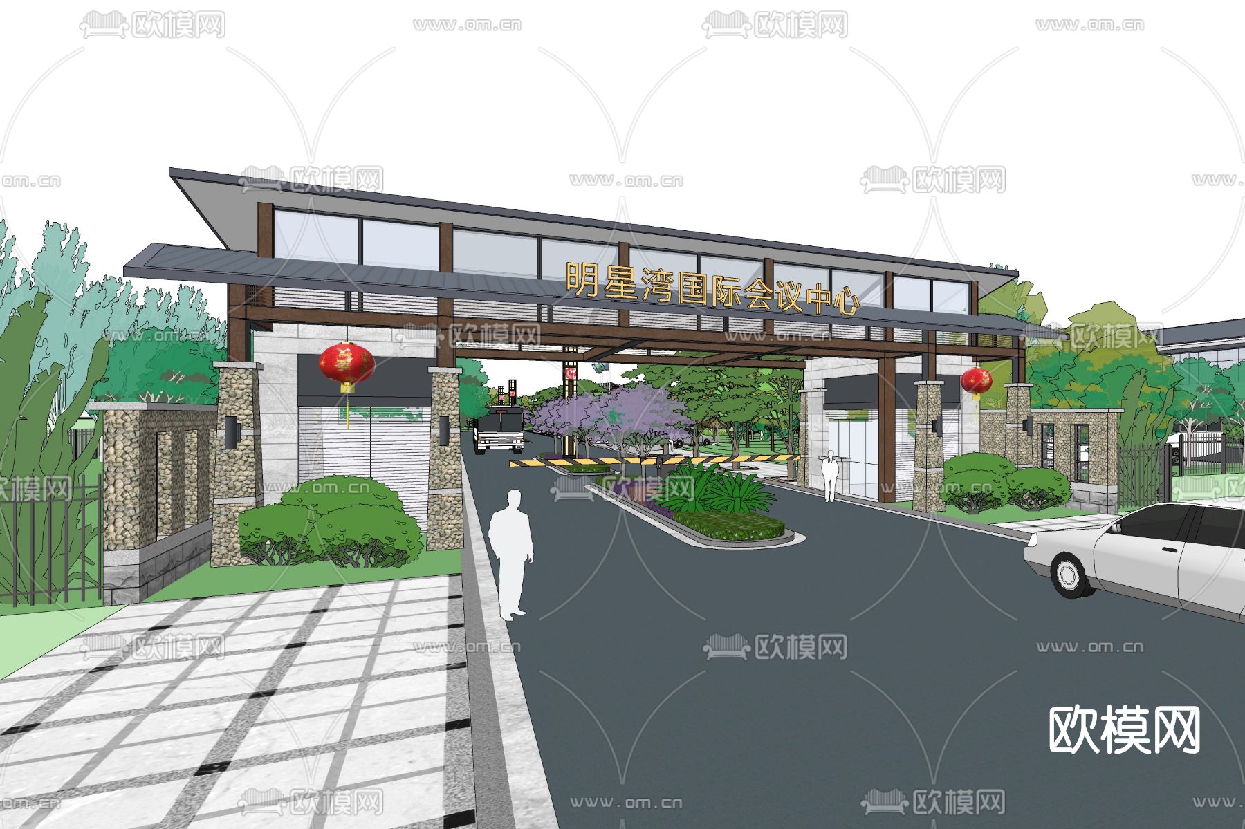 新中式度假酒店鸟瞰su模型下载（渲染图2）