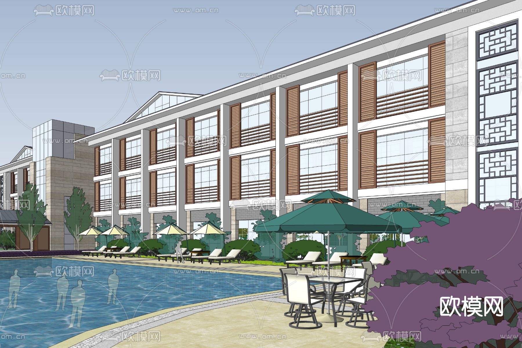 新中式度假酒店鸟瞰su模型下载（渲染图6）